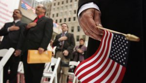 New Citizens Sworn In At "Democracy Plaza" In New York
